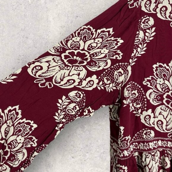 Sezane Andrea Dress Size 46 French US 14 Ornamental Print Burgundy Ecru Shift - Picture 8 of 14